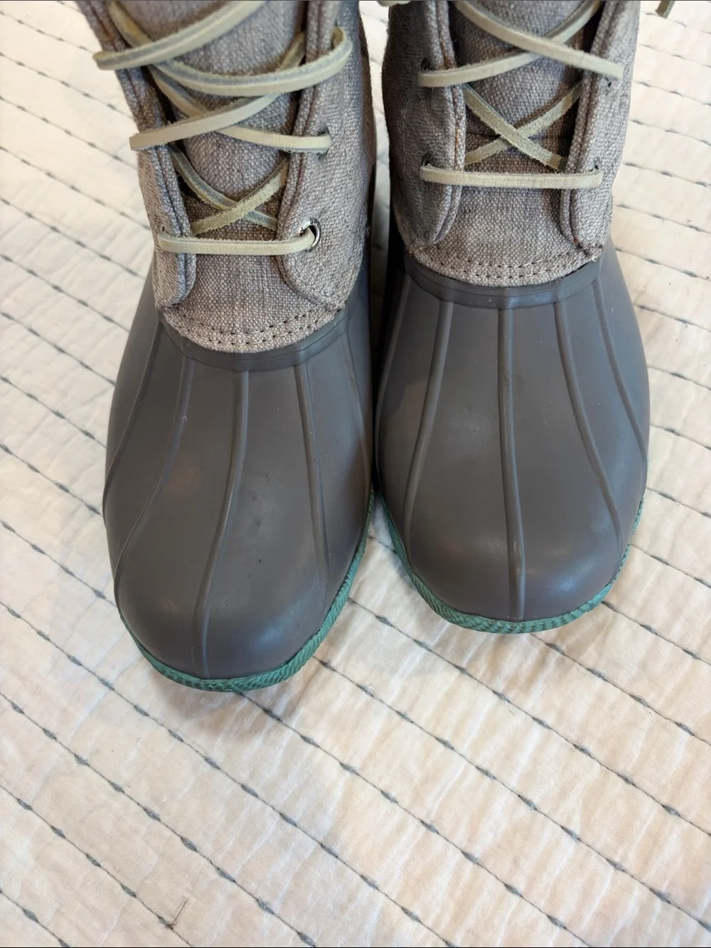 Sperry Gray and Teal Duck Boots